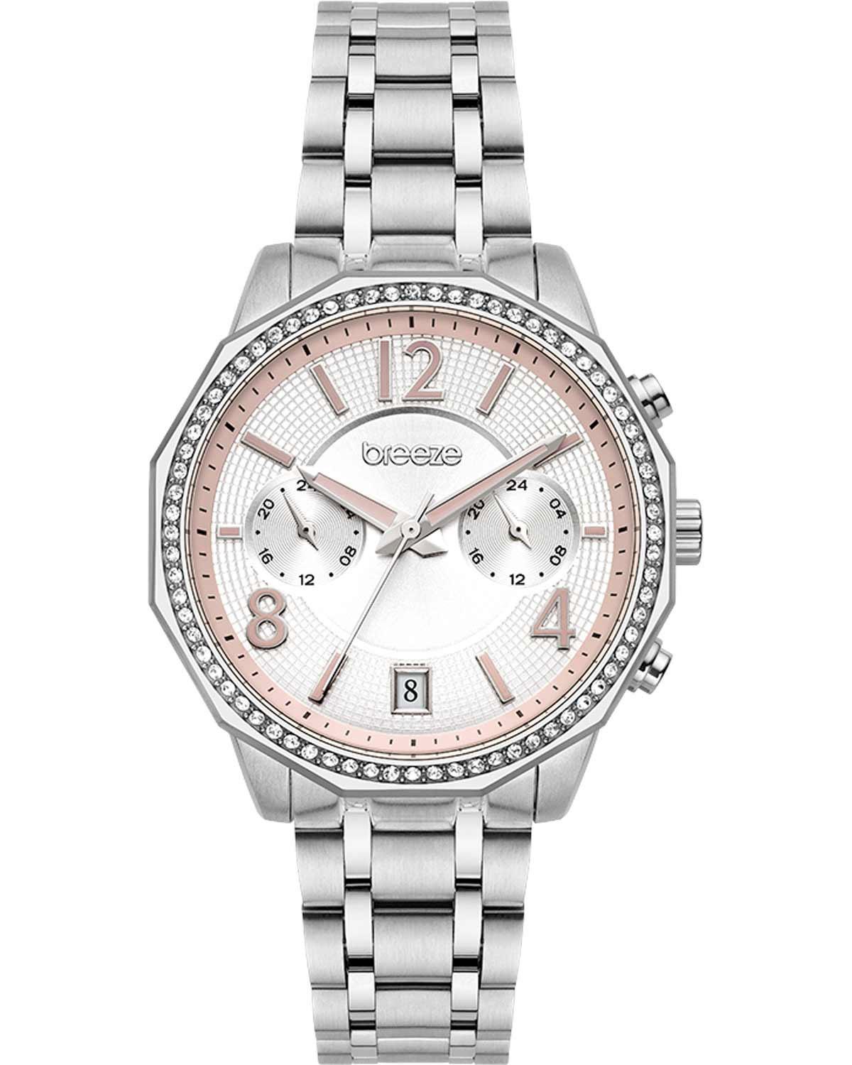 Breeze BREEZE Crystal Dual Time - 612451.4, Silver case with Stainless Steel Bracelet