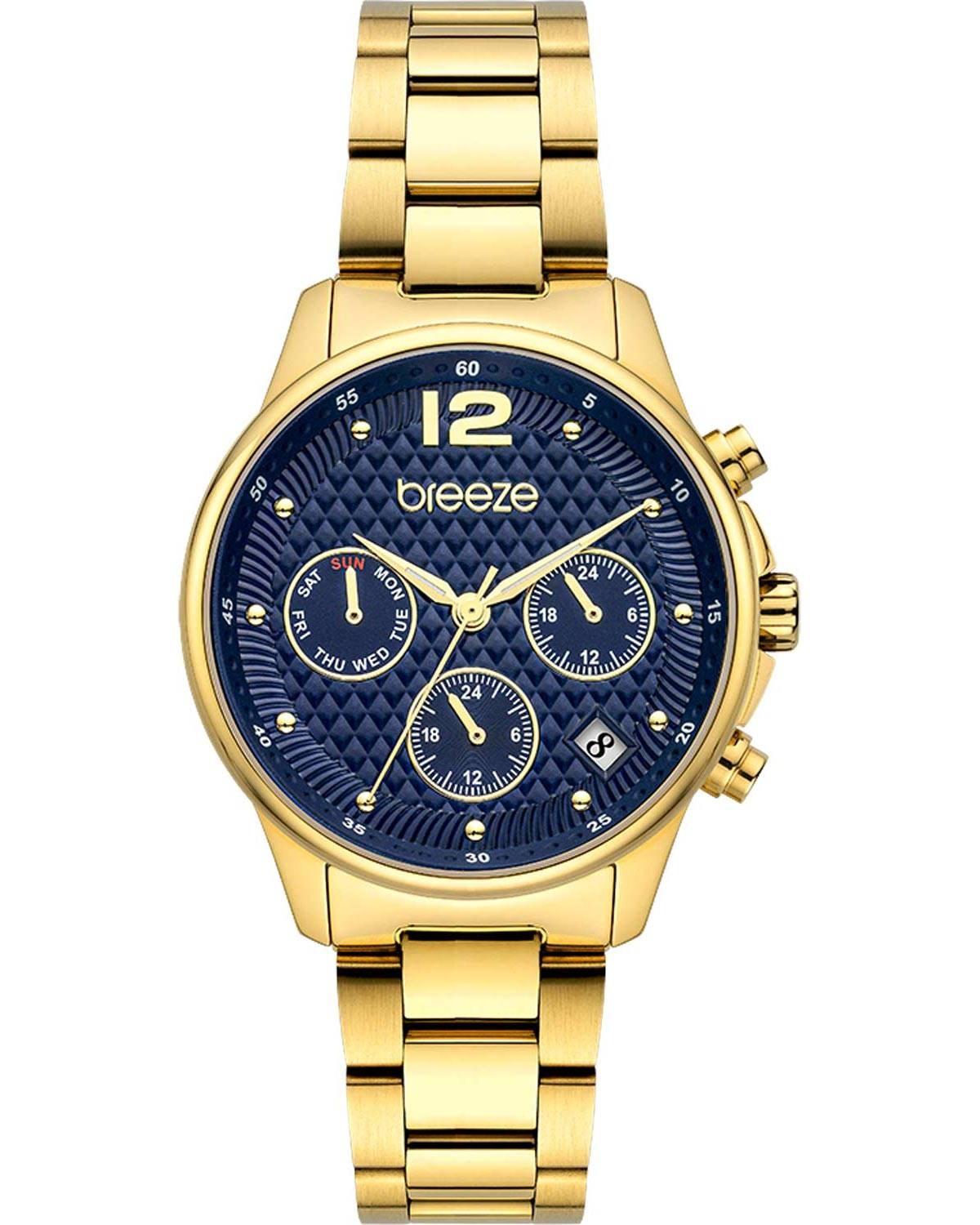 Breeze BREEZE Enigma Dual Time - 212431.3, Gold case with Stainless Steel Bracelet