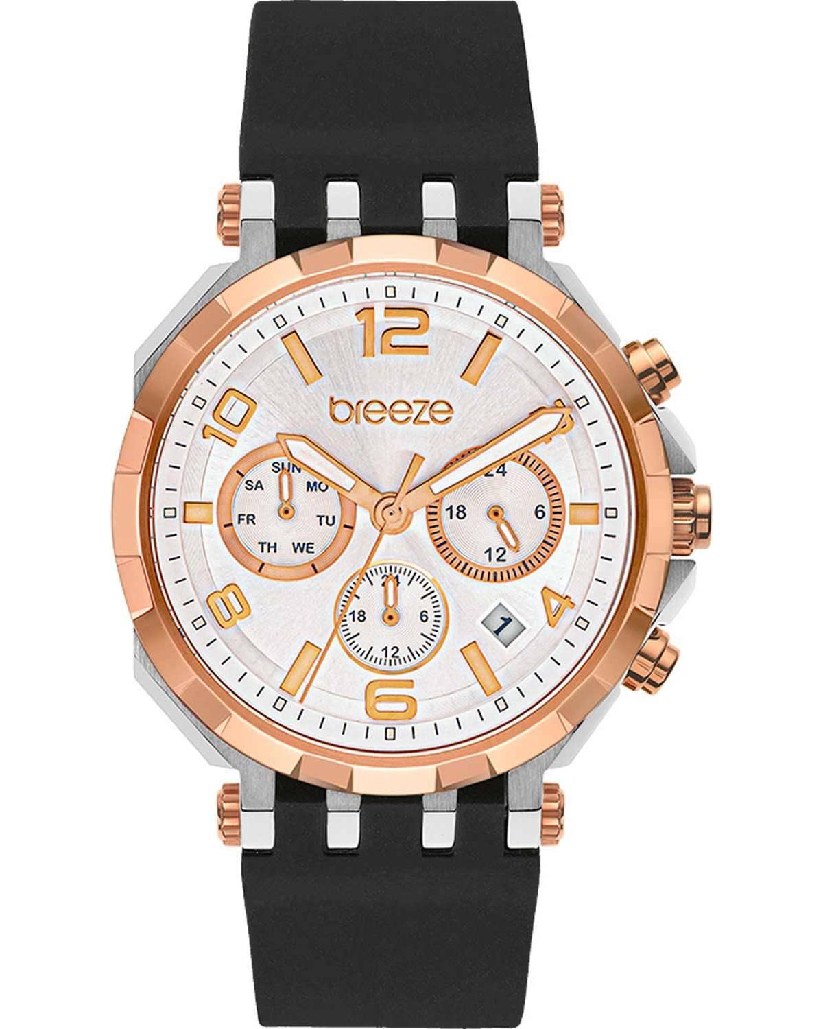  BREEZE Mundus Dual Time - 112291.14 Silver & Rose Gold case with Black Rubber Strap 2025