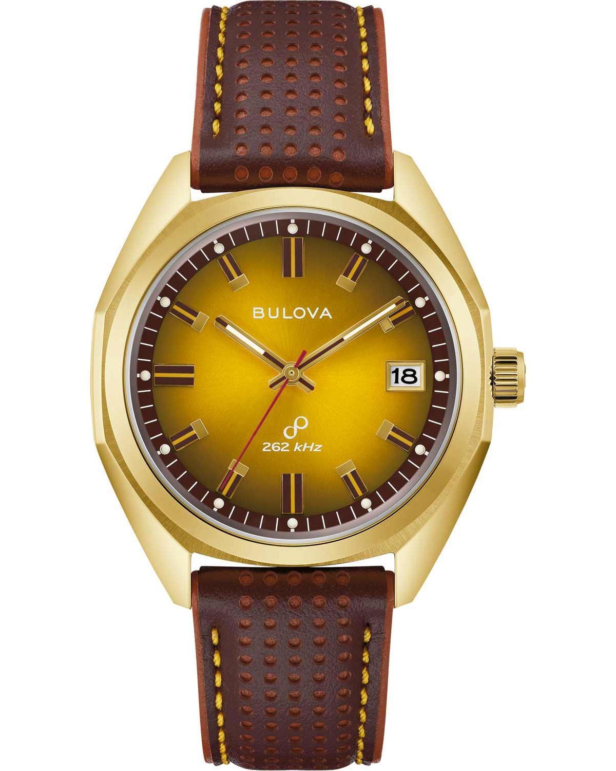 BULOVA Jet Star Precisionist - 97B214, Gold case with Brown Leather Strap φωτογραφία