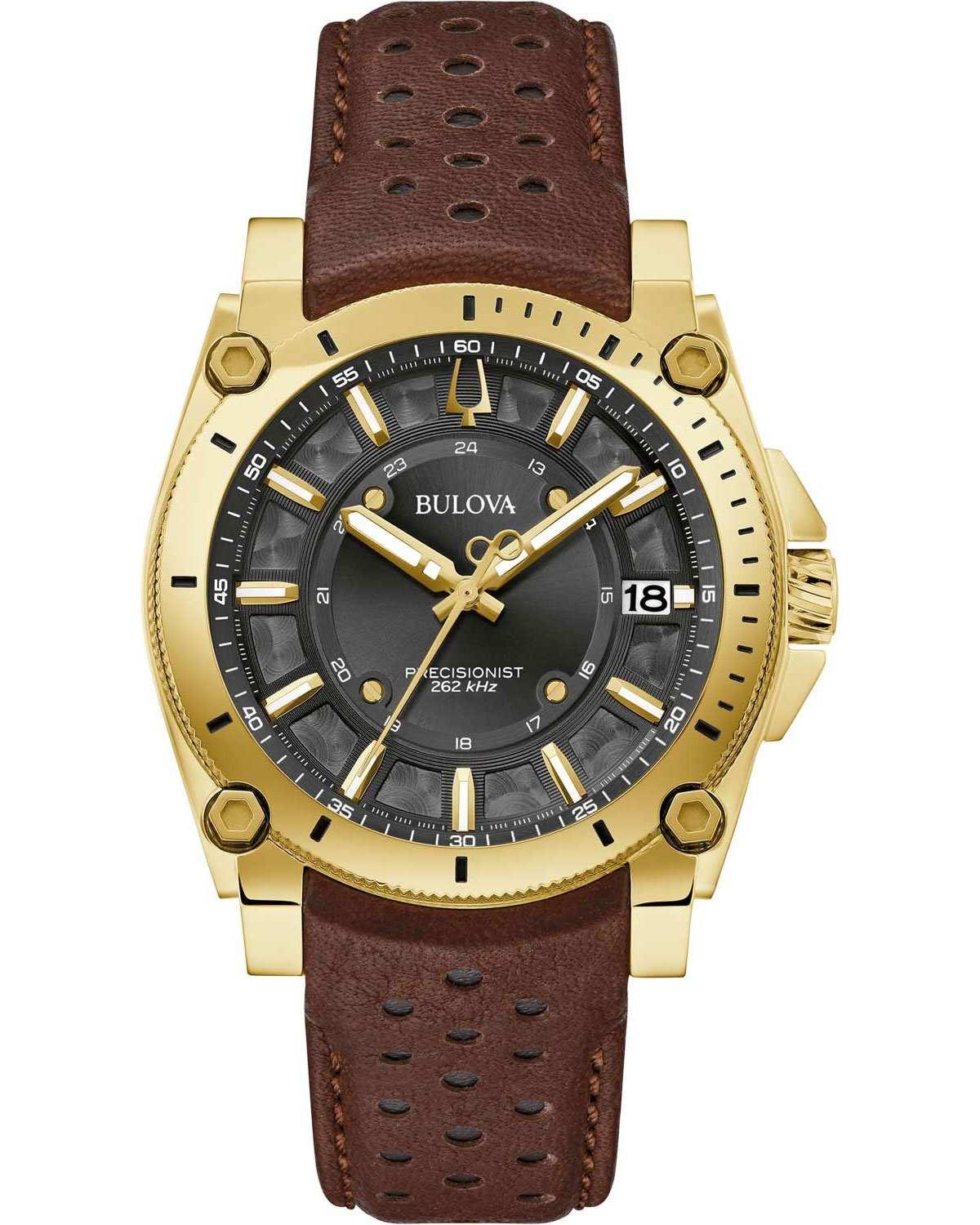 Bulova BULOVA Precisionist - 97B216, Gold case with Brown Leather Strap