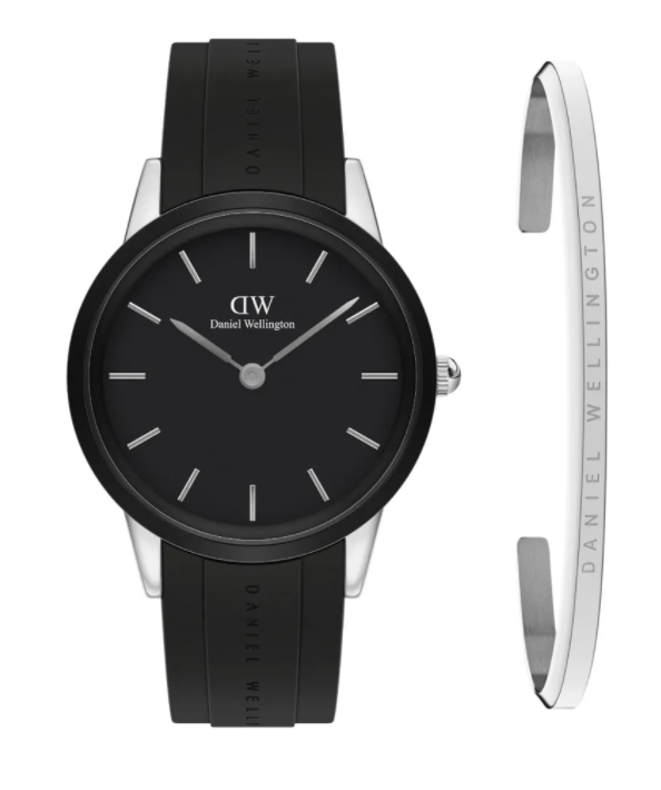 Daniel Wellington DANIEL WELLINGTON Iconic Motion + Bracelet Gift Set - DW00500027 Silver case with Black Rubber Strap