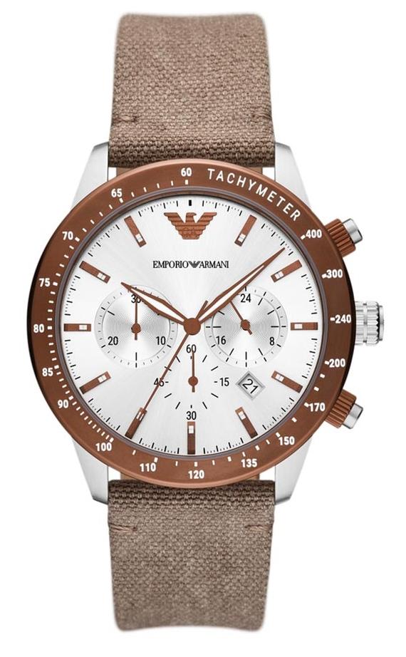 Emporio Armani EMPORIO ARMANI Mario Chronograph - AR11452, Silver case with Grey Fabric Strap