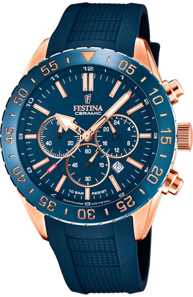 Festina FESTINA Mens Chronograph - F20516/1 Rose Gold case, with Blue Rubber Strap