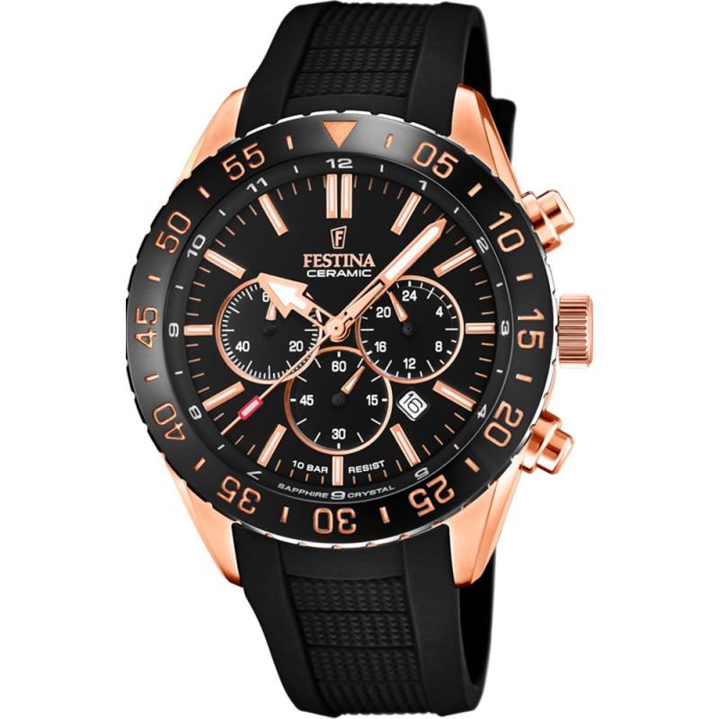 Festina FESTINA Mens Chronograph - F20516/2 Rose Gold case, with Black Rubber Strap