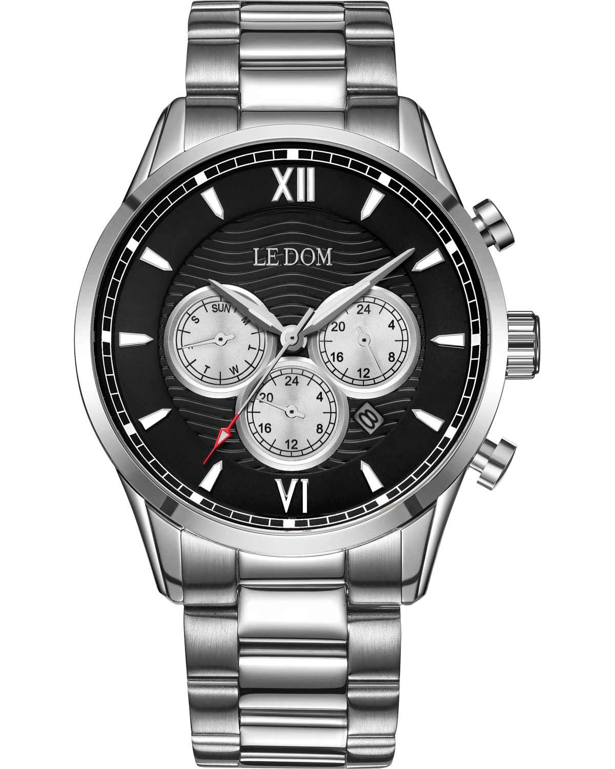 Le Dom LE DOM Aviator Dual Time - LD.1498-1, Silver case with Stainless Steel Bracelet