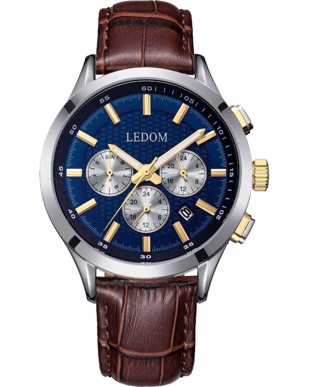 Le Dom LE DOM Horizon Dual Time - LD.1499-6 Silver case with Brown Leather Strap