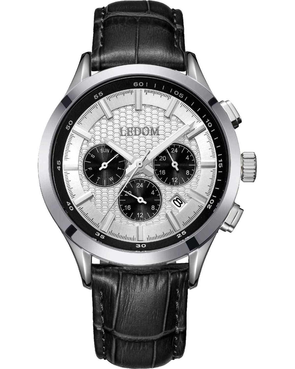 Le Dom LE DOM Horizon Dual Time - LD.1499-8 Silver case with Black Leather Strap