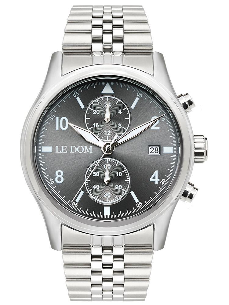 Le Dom LE DOM Pilot Chronograph - LD.1348-6, Silver case with Stainless Steel Bracelet