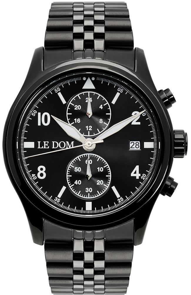 Le Dom LE DOM Pilot Chronograph - LD.1348-8, Black case with Stainless Steel Bracelet