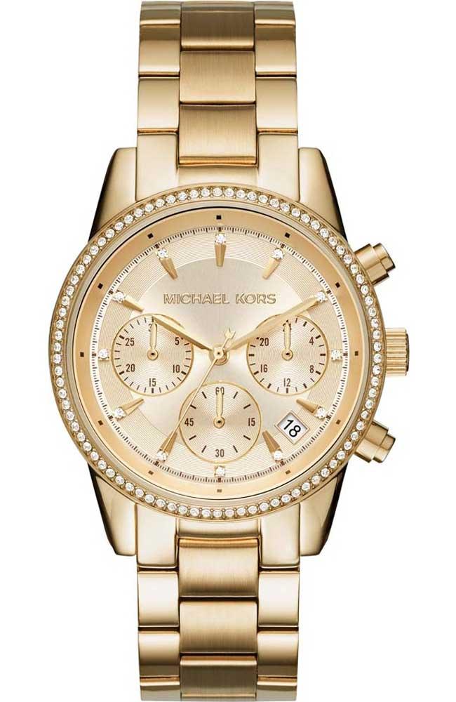 MICHAEL KORS Ritz Crystals Chronograph - MK6356, Gold case with Stainless Steel Bracelet