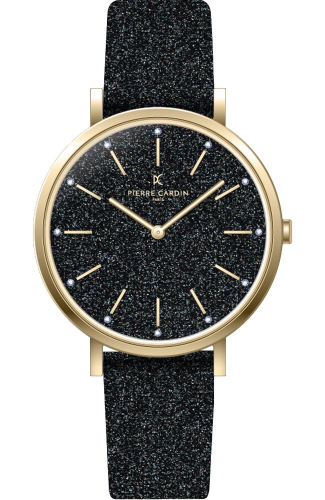  PIERRE CARDIN Belleville Glam Crystals - CBV.1113, Gold case with Black Leather Strap 2025