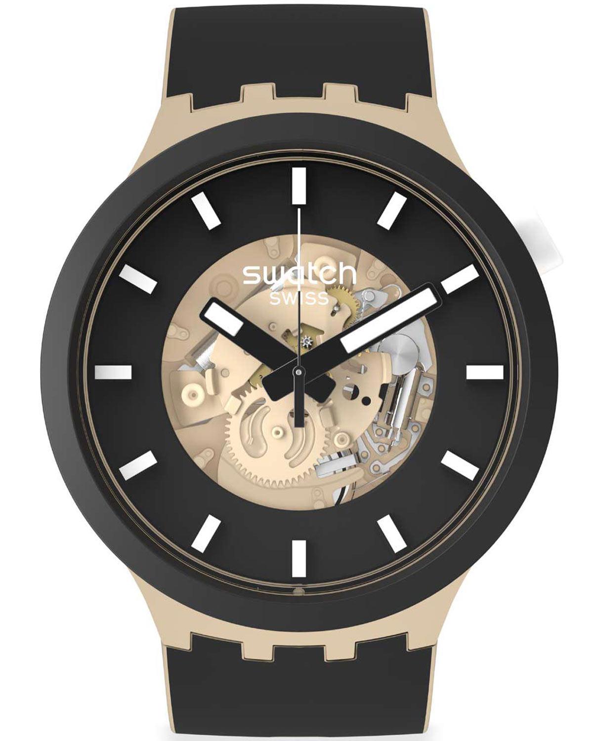 SWATCH Big Bold Bioceramic - SB03C100, Beige case with Beige-Black Rubber Strap