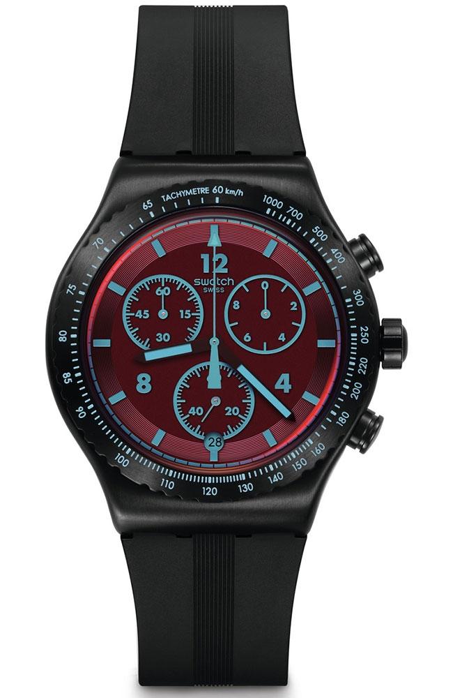 SWATCH Crimson Mystique Chronograph - YVB417, Black case with Black Rubber Strap