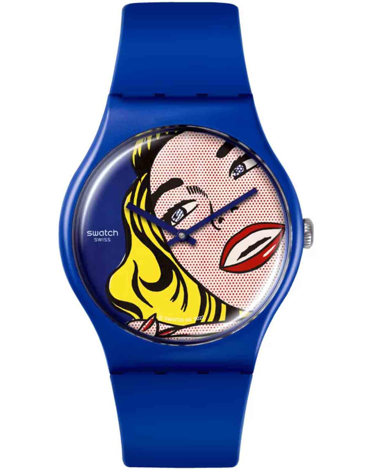 SWATCH MoMA Art Journey 2023 Girl by Roy Lichtenstein - SUOZ352, Blue case with Blue Rubber Strap