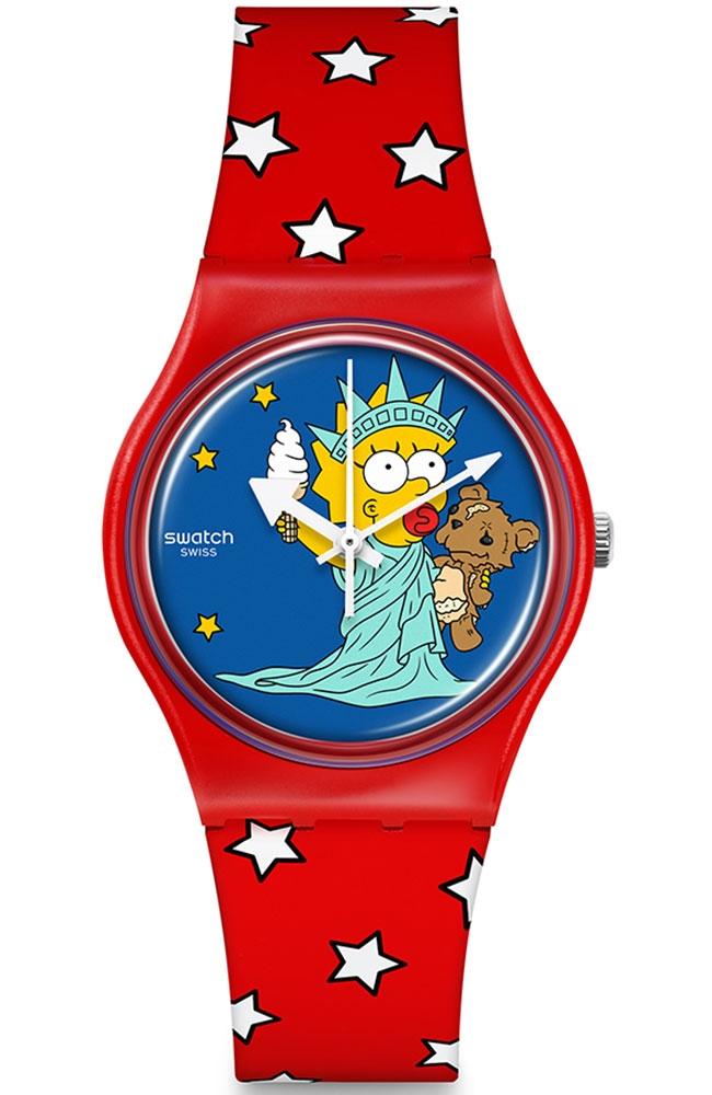 SWATCH The Simpsons Little Lady Liberty - SO28Z120, Red case with Red Rubber Strap