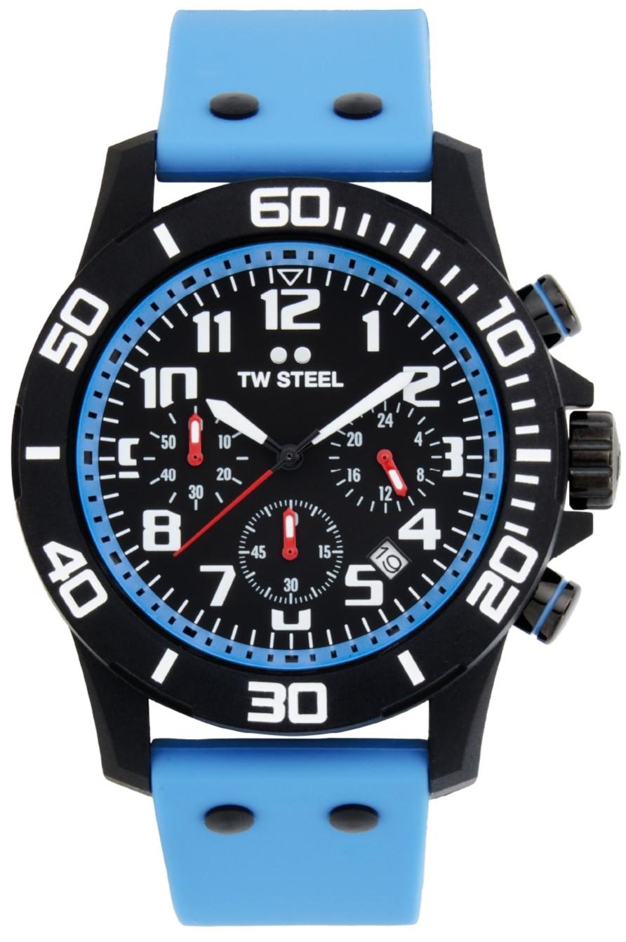 TW Steel TW STEEL Carbon Chronograph - CA4, Black case with Light Blue Rubber Strap