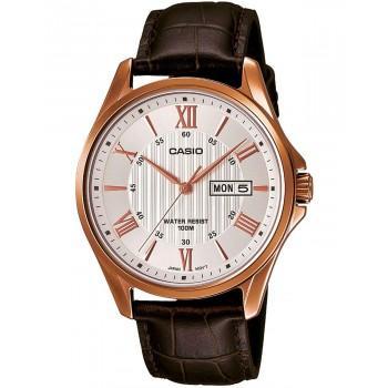 CASIO Collection - MTP-1384L-7AVEF,  Rose Gold case with Brown Leather Strap