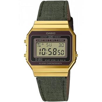 CASIO Collection Vintage - A-700WEGL-3AEF,  Gold case with Green Fabric Strap