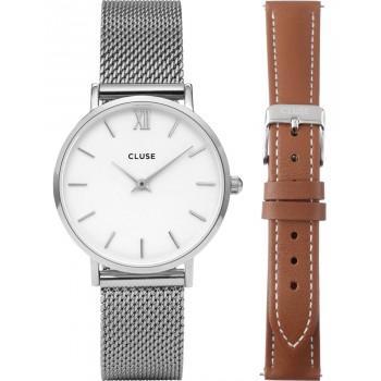 CLUSE Minuit Gift Set - CG10207,  Silver case with Stainless Steel Bracelet