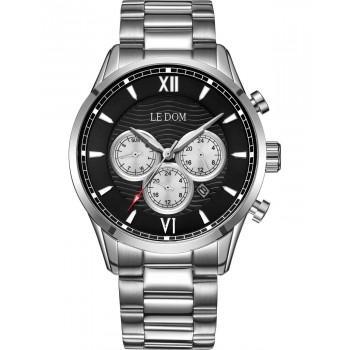 LE DOM Aviator Dual Time - LD.1498-1, Silver case with Stainless Steel Bracelet