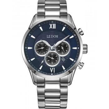 LE DOM Aviator Dual Time - LD.1498-2, Silver case with Stainless Steel Bracelet