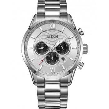LE DOM Aviator Dual Time - LD.1498-3, Silver case with Stainless Steel Bracelet
