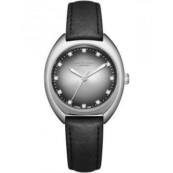 LEE COOPER  Ladies Crystals - LC07988.331,  Silver case with Black Leather Strap