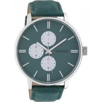 OOZOO Timepieces - C10313, Silver case with Green Leather Strap 