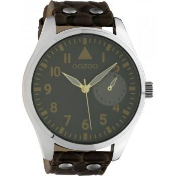 OOZOO Timepieces - C10327, Silver case with Brown Leather Strap 