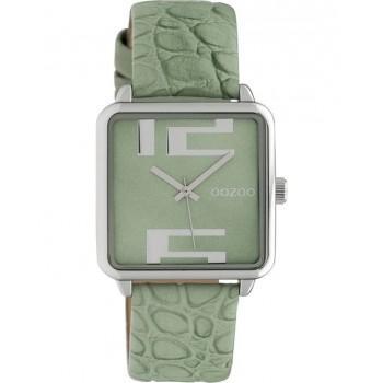 OOZOO Timepieces - C10367, Silver case with Green Leather Strap 