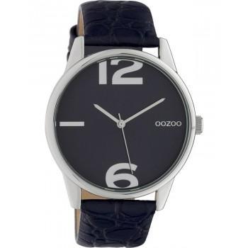 OOZOO Timepieces - C10377, Silver case with Black Leather Strap 