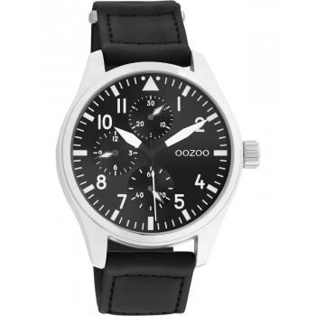 OOZOO Timepieces - C11009, Silver case with Black Leather Strap 