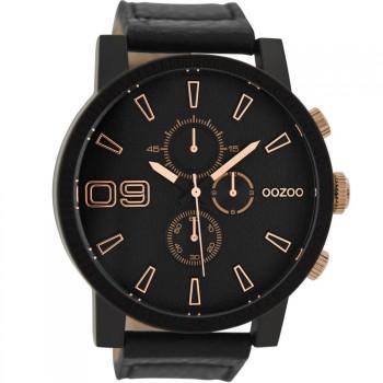 OOZOO Timepieces  -  C9034, Black case with Black Leather Strap 