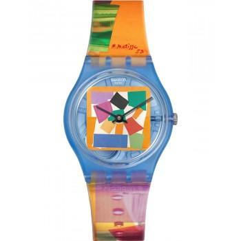 SWATCH X Tate Gallery The Snail by Henri Matisse - SO28Z127, Light Blue case with Multicolor Rubber Strap