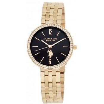 U.S. POLO Ladie's Crystals - USP8279BK, Gold case with Stainless Steel Bracelet